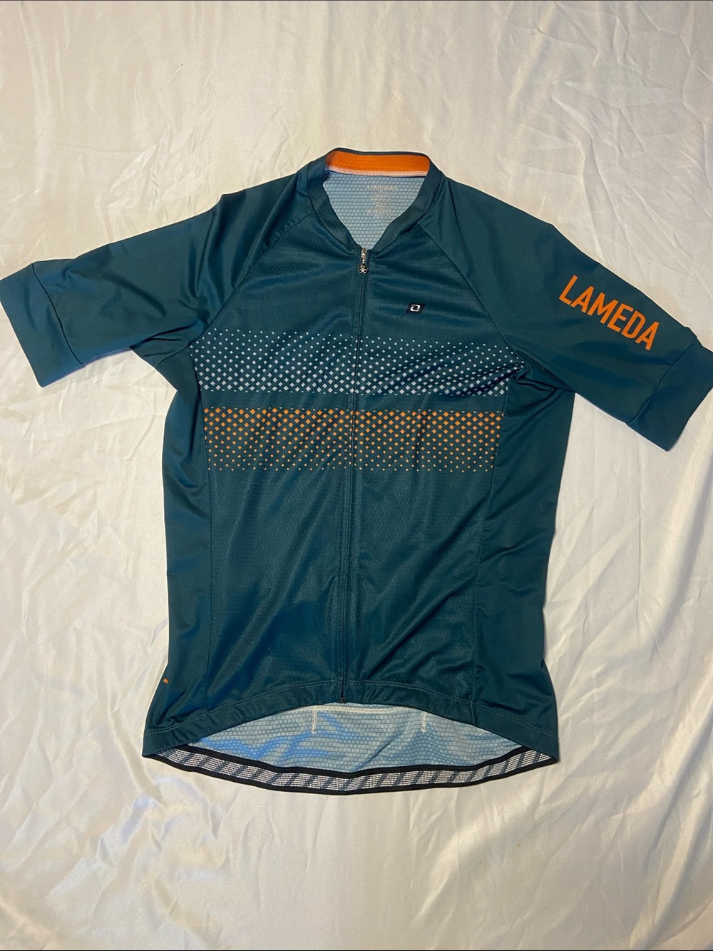 Ameda Men's Teal Cycling Jersey with Orange Accents